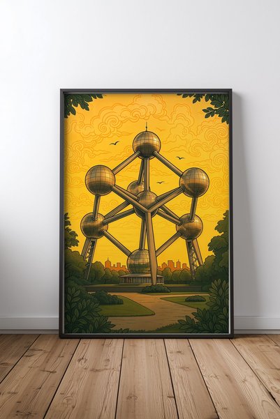 KEYFHOME Atomium Brussels Ilustrație cu cadru negru MDF Poster pentru pictură...