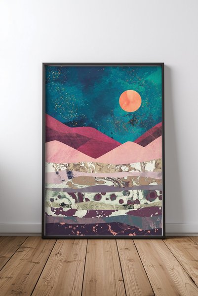 KEYFHOME Magenta Mountains Μαύρο Πλαίσιο MDF Πίνακας Αφίσα Σαλόνι Διακόσμηση ...