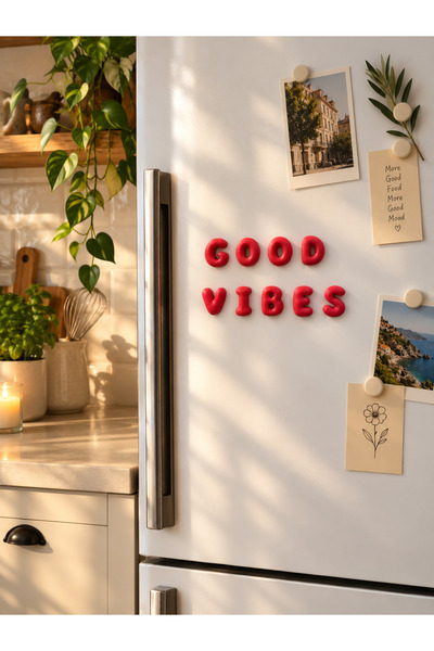 LioraeAtelier GOOD VIBES 9’lu Minik Hediyelik Harf Magnet Seti Buzdolabı Magneti