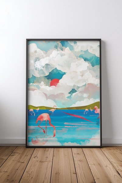KEYFHOME Flamingo Dream crni uokviren MDF poster sa slikom, dekor za zid u dn...