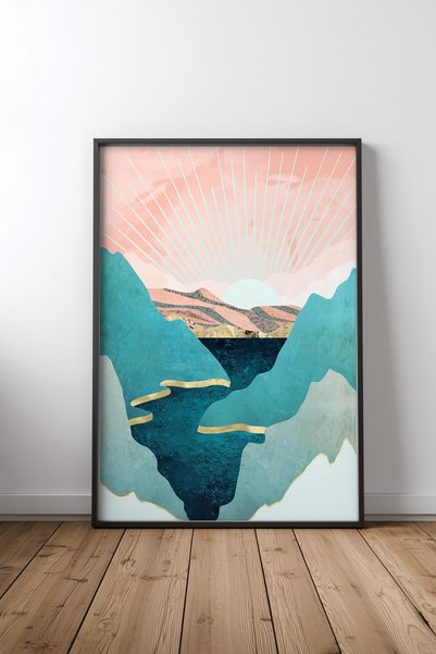 KEYFHOME Mint Mountains Μαύρο Πλαίσιο MDF Πίνακας Αφίσα Διακόσμηση Τοίχου Σαλ...