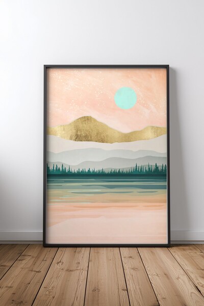 KEYFHOME Spring Forest Lake Tablou MDF cu ramă neagră Poster Living Wall Deco...