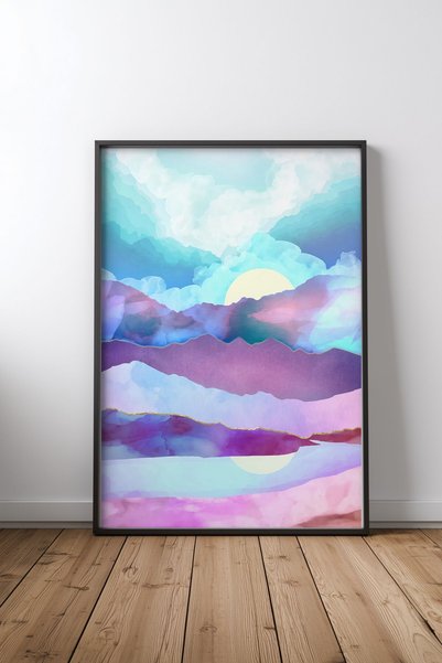 KEYFHOME Opal Mountains Poster de pictură MDF cu ramă neagră Cadou decorativ ...