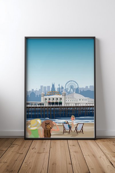 KEYFHOME Brighton Travel Print Αφίσα ζωγραφικής σε μαύρο πλαίσιο MDF Δώρο δια...