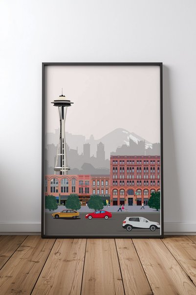 KEYFHOME Seattle Travel Print Negru înrămat MDF Tablou Poster Living Decor de...