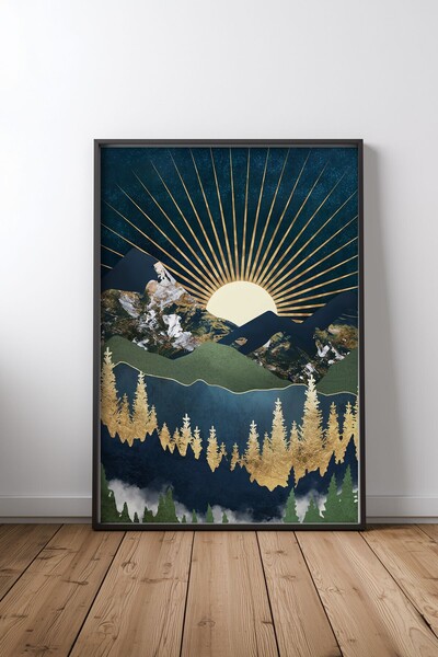 KEYFHOME Midnight Mountains Black Framed Mdf Table Poster Living Room Wall De...