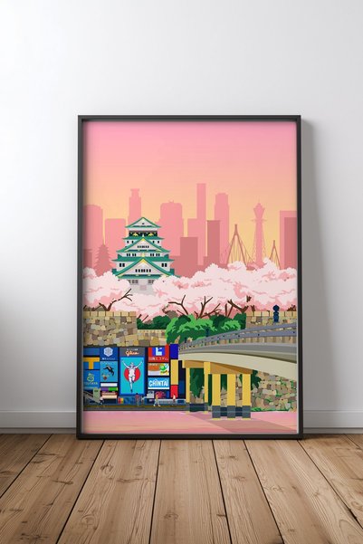 KEYFHOME Osaka Travel Print MDF cu ramă neagră Tablou Poster Living Decor de ...