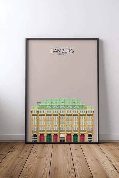 KEYFHOME Hamburg Travel Snippet Poster de pictură MDF cu ramă neagră Cadou de...