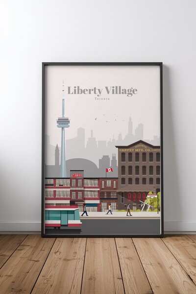 KEYFHOME Постер с изображение на Liberty Village в Торонто, черна рамка, MDF,...
