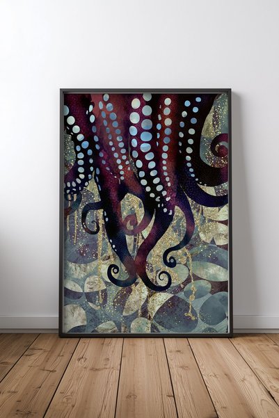 KEYFHOME Poster de pictură MDF cu cadru negru Metallic Ocean II, cadou pentru...