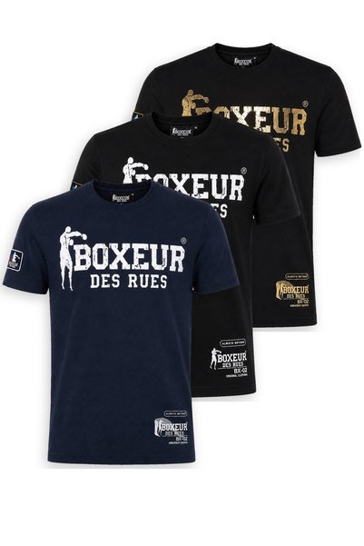 Boxeur Des Rues Мъжки тениски, комплект от 3 броя, втален модел: Тъмносин/Бял...