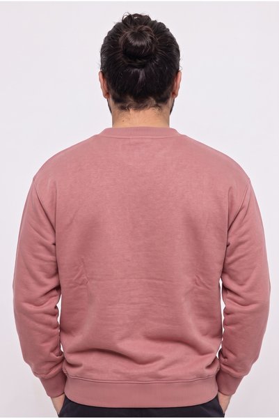 assef Men's Relax Fit Comfortable Cut Cotton Soft Textured 3 Thread Fleece Crew Neck Dusty Rose Sweatshirt