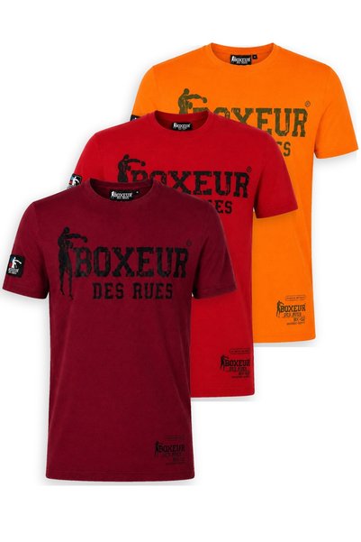 Boxeur Des Rues Tricouri bărbătești, pachet de 3, croială slim-fit: Bordo/Neg...