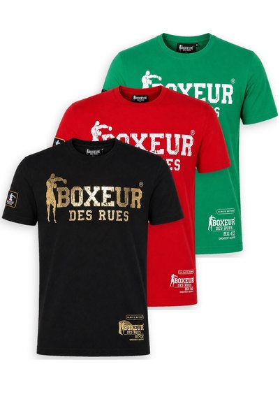 Boxeur Des Rues Tricouri bărbătești, pachet de 3, croială slim-fit: Negru/Aur...