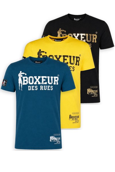 Boxeur Des Rues Мъжки тениски, комплект от 3 броя, втален модел: Синьо/Бяло +...