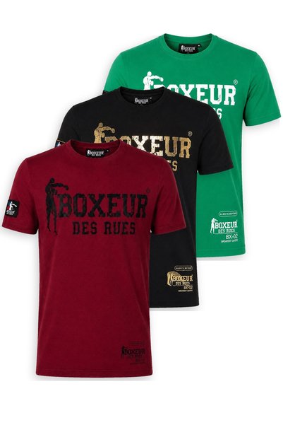 Boxeur Des Rues Ανδρικό T-Shirt Σετ 3 τεμαχίων Slim-Fit: Μπορντό/Μαύρο + Μαύρ...