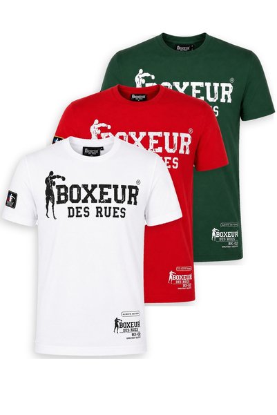 Boxeur Des Rues Tricouri bărbătești, pachet de 3, croială slim: Alb/Negru + R...