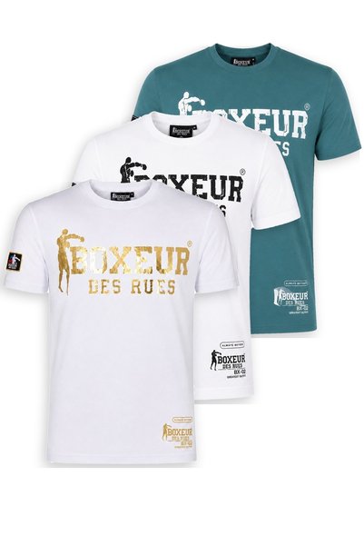 Boxeur Des Rues Tricouri bărbătești, pachet de 3, croială slim-fit: Alb/Auriu...