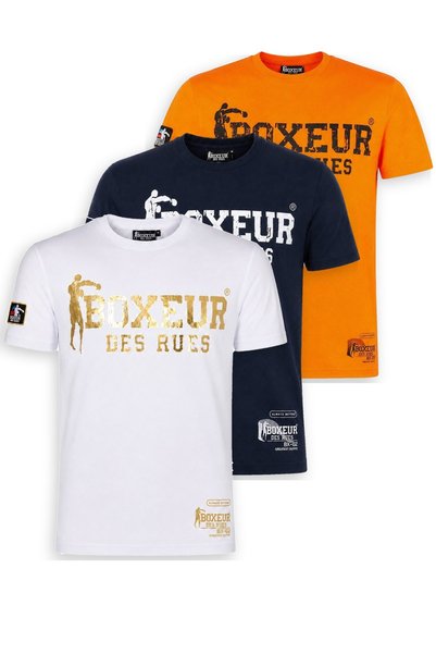 Boxeur Des Rues Tricouri bărbătești, pachet de 3, croială slim-fit: Alb/Auriu...
