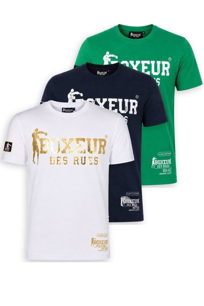 Boxeur Des Rues Tricouri bărbătești, pachet de 3, croială slim-fit: Alb/Auriu...