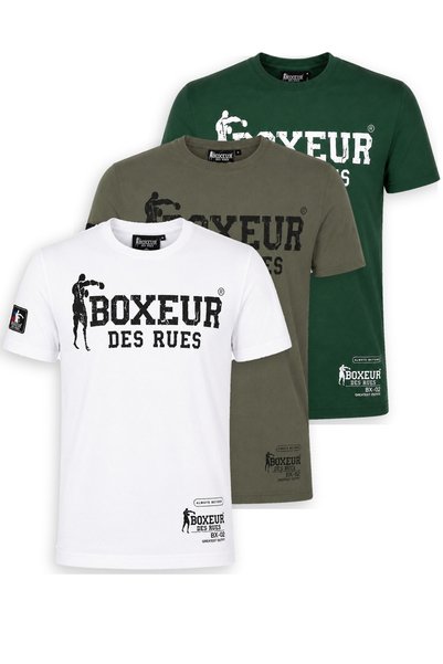 Boxeur Des Rues Pachet de 3 tricouri bărbătești slim-fit: Alb/Negru + Verde m...
