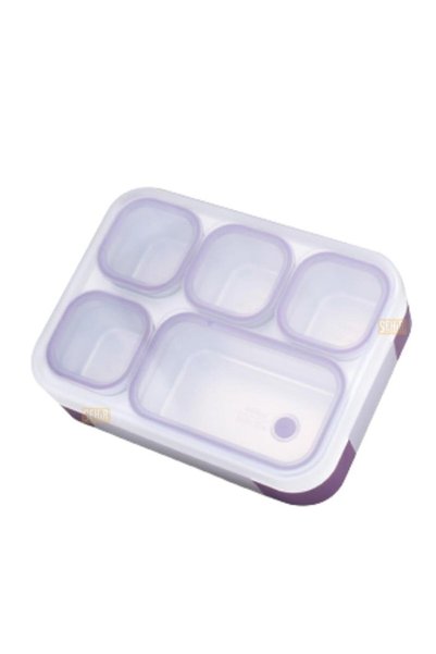 Vagonlife Bento 1000ml Lunchbox Tek Katlı 5 Bölmeli Çelik Sefer Tası Yemek Kutusu (Mor)