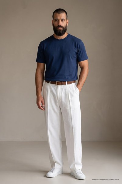 Maccali Ανδρικό μπλουζάκι με κέντημα στο στήθος, casual, φαρδύ, σε χρώμα indigo