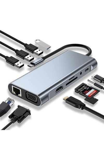 SZPACMATE USB C HUB, Yerleştirme İstasyonu, 11'i 1 arada USB C Adaptörü, 4K HDMI, VGA, USB 3.0 Bağla