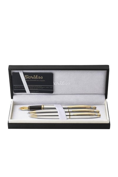 Scrikss Knight 88 Fountain Penballpoint Penversatile Pen Set Chrome Gold