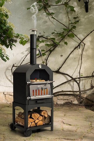 SOMINECO Çok Amaçlı Paslanmaz Çelik Barbekü Krom Kapaklı + Izgaralı Pizza Taşlı -Ekmek-Mangal Fırını