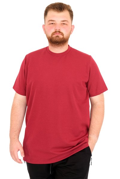 ModeXL تي شيرت رجالي مقاس كبير من Mode XL برقبة دائرية ذهبي U25034 أحمر داكن