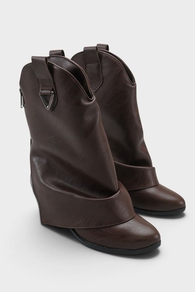 MODAADAM Women's Silver Cowboy Wide-Calf Boots - Brown-Leather