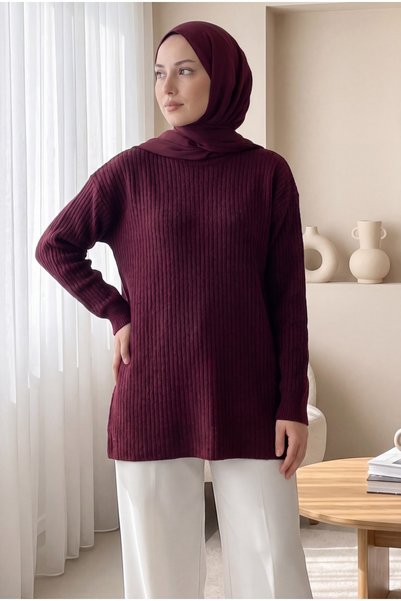 HİJABAYA Pulover tricotat oversize cu guler lung și tiv scurt, cu cusături, p...