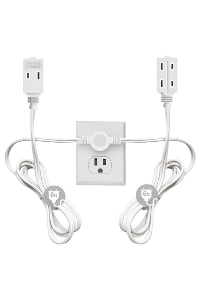Choice WHITE US Twin Extension Cord Power Strip - 12 Feet Cord - 6 Feet on Ea...