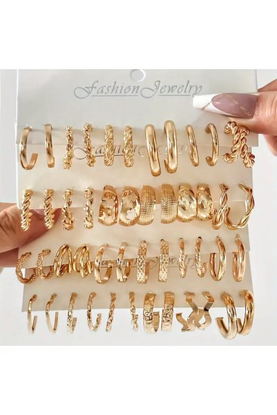 Choice AY6074401 24-Pair Vintage-Inspired Small Hoop Earring Set for Women El...