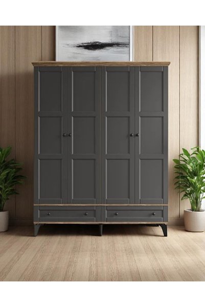 miracool Karin 4 Kapaklı Dolap / Gardrop / Çam Antrasit / %100 MDF