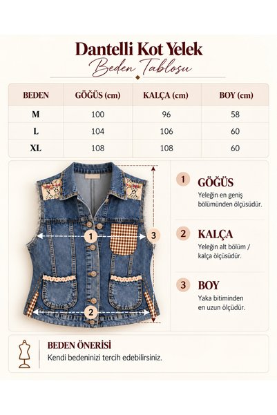 Boutique Juji DANTEL VE BONCUK DETAYLI DENİM KOT YELEK
