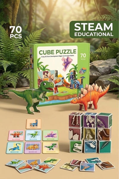 QuTek Set de constructie magnetic educational LQT Dino cu carduri, 70 piese, ...