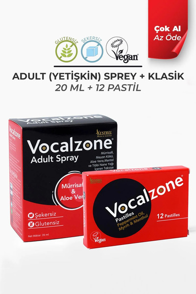 Vocalzone Klasik Pastil 12'Li + Adult (Yetişkin) Sprey 20Ml