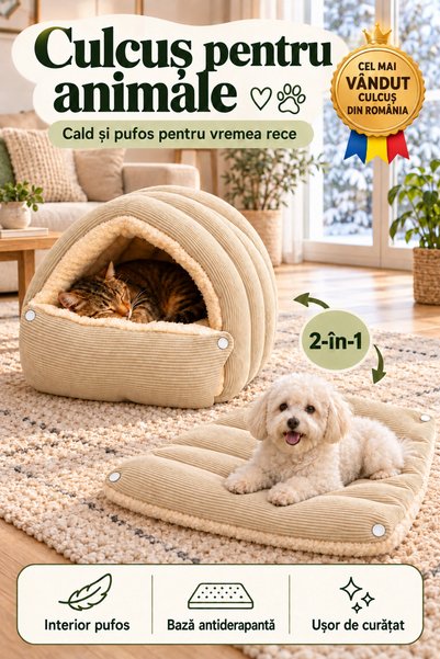 Fish & Paws Culcus pentru caini si pisici, Fish & Paws, tip pestera, pufos si...