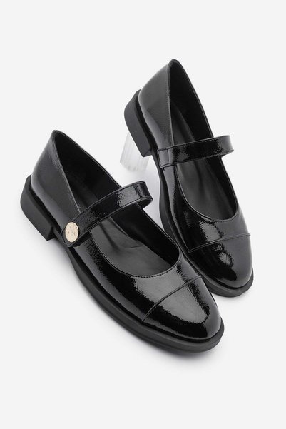Marjin Pantofi de damă Loafer Velcro Ocazional Valsey Piele Lacuită Neagră