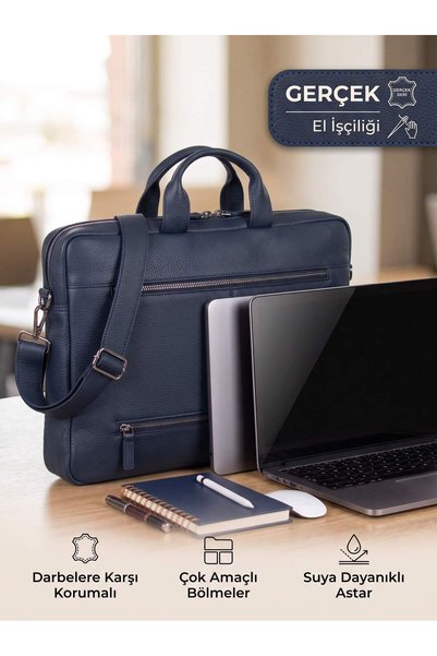 PLM Truro Genuine Leather Laptop Bag 13", Travel Compatible Briefcase