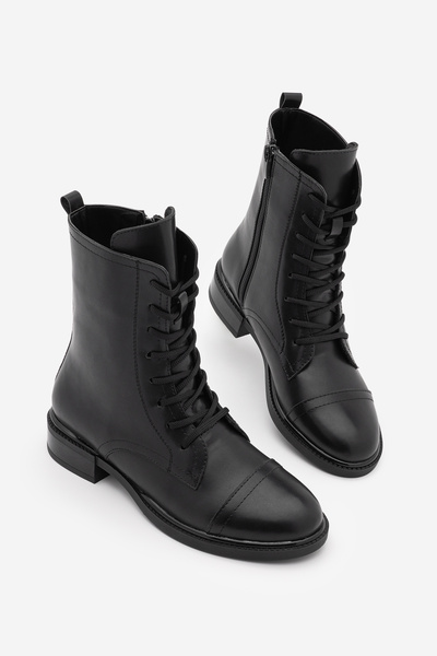 Marjin Women's Lace-Up Side Zipper Casual Boots Sirus Black
