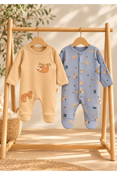 ENİA BABY Vovido Unisex Bebek %100 Pamuk 2'li Tulum Takımı Omuzdan ve Boydan ...