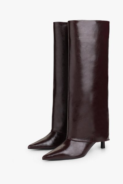Shoeberry Kadın Lora Bordo Cilt Tozluk Detaylı Çizme