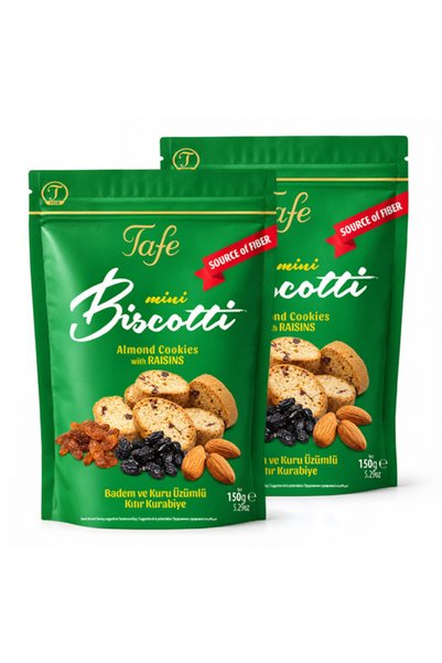TAFE Lif Kaynağı Bademli Ve Üzümlü Mini Biscotti Kıtır Kurabiye 150g X 2
