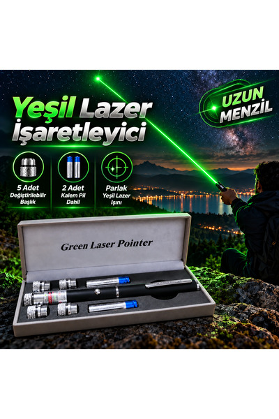 alpotekno Green Laser Pointer Yeşil Lazer İşaretleyici Güçlü Işık Uzun Menzil...