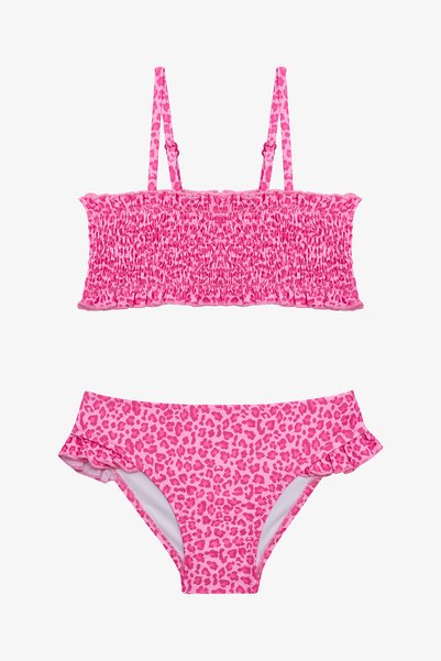 Penti Kız Çocuk Mini Leopar Desenli Fırfırlı Bandeau Bikini Takımı