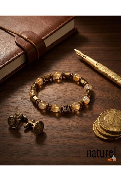 Naturel Tılsım Original Citrine Natural Stone Unisex Bracelet - Money and Abu...
