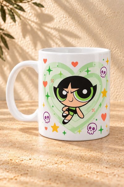 Mor Mürekkep Powerpuff Girls Buttercup Sarmal Baskılı Beyaz Kupa